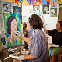 A variety of art mediums are explored across the grades